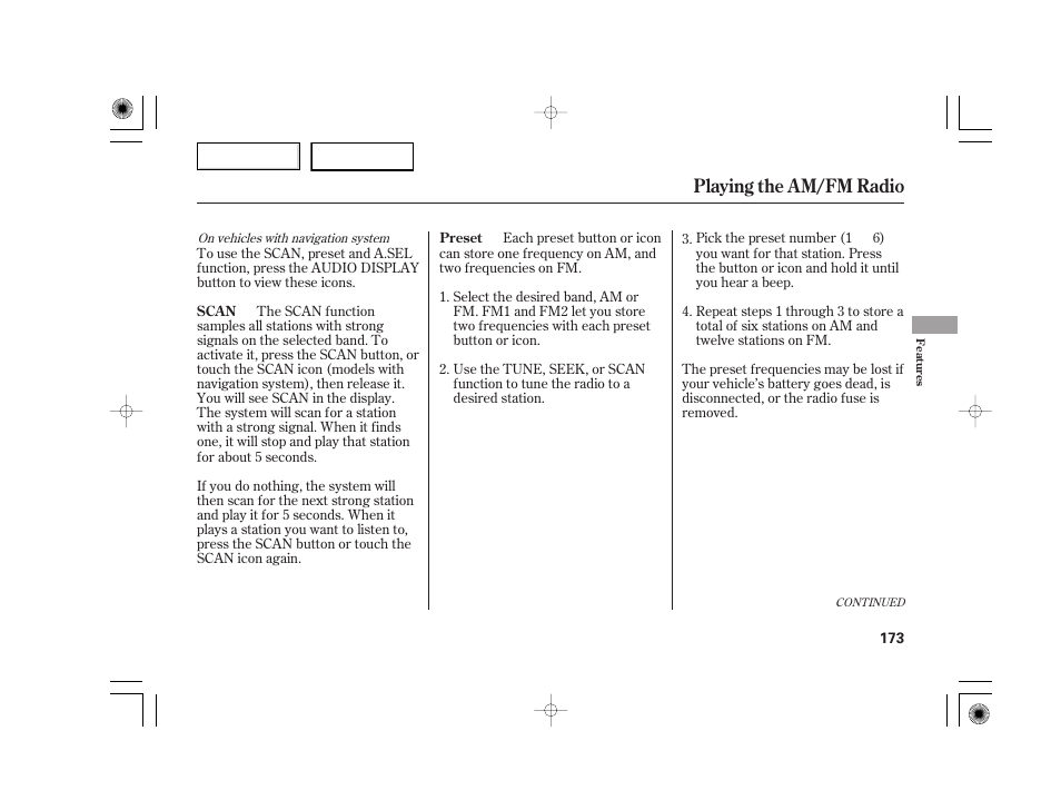 Playing the am/fm radio | Acura 2007 TSX - Owner's Manual User Manual | Page 176 / 379