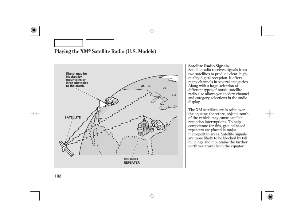 Playing the xm satellite radio (u.s. models) | Acura 2007 TSX - Owner's Manual User Manual | Page 185 / 379