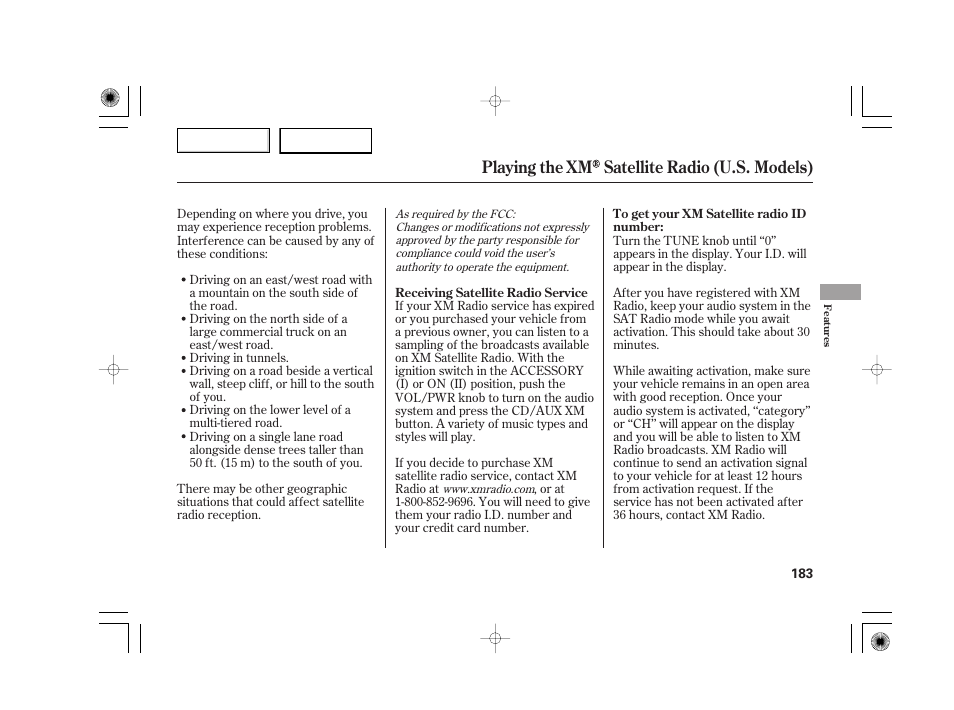 Playing the xm satellite radio (u.s. models) | Acura 2007 TSX - Owner's Manual User Manual | Page 186 / 379