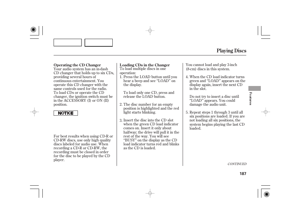 Playing discs | Acura 2007 TSX - Owner's Manual User Manual | Page 190 / 379