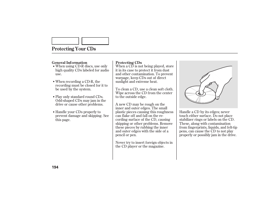 Protecting your cds | Acura 2007 TSX - Owner's Manual User Manual | Page 197 / 379