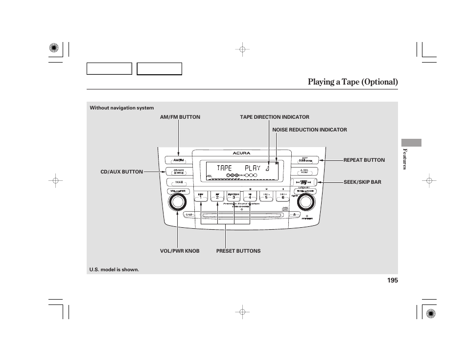 Playing a tape (optional) | Acura 2007 TSX - Owner's Manual User Manual | Page 198 / 379