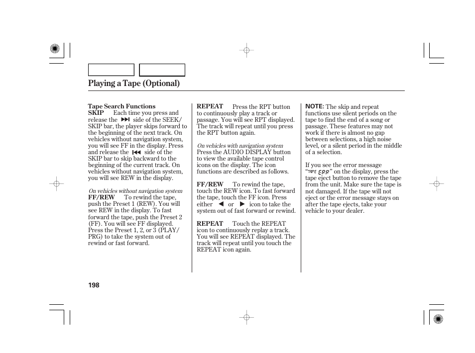 Playing a tape (optional) | Acura 2007 TSX - Owner's Manual User Manual | Page 201 / 379