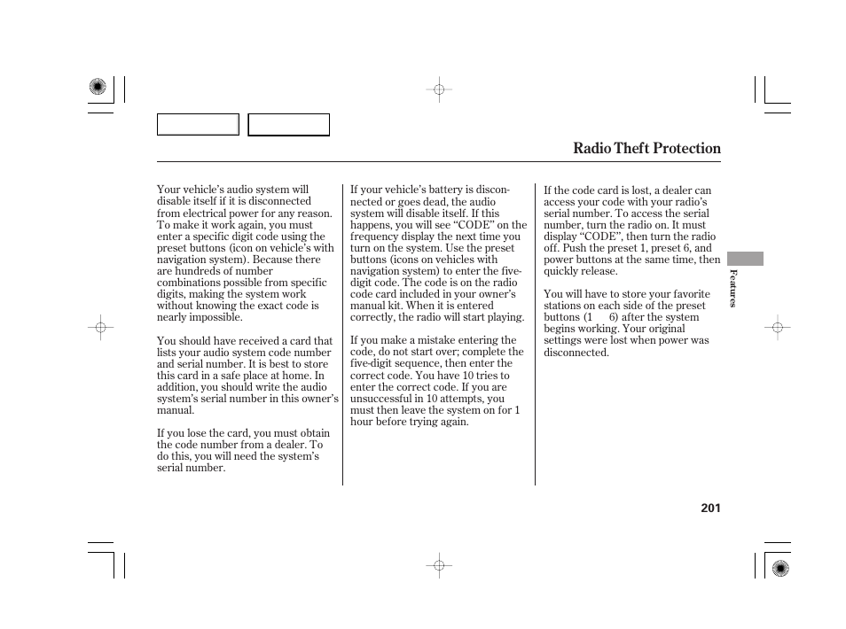 Radio theft protection | Acura 2007 TSX - Owner's Manual User Manual | Page 204 / 379