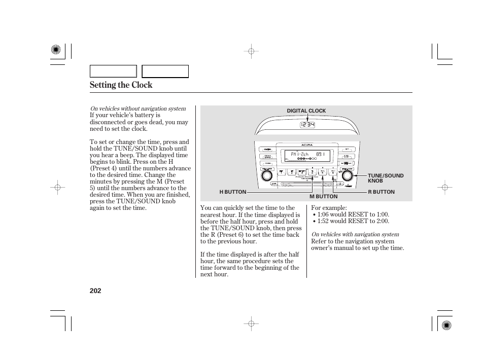 Setting the clock | Acura 2007 TSX - Owner's Manual User Manual | Page 205 / 379