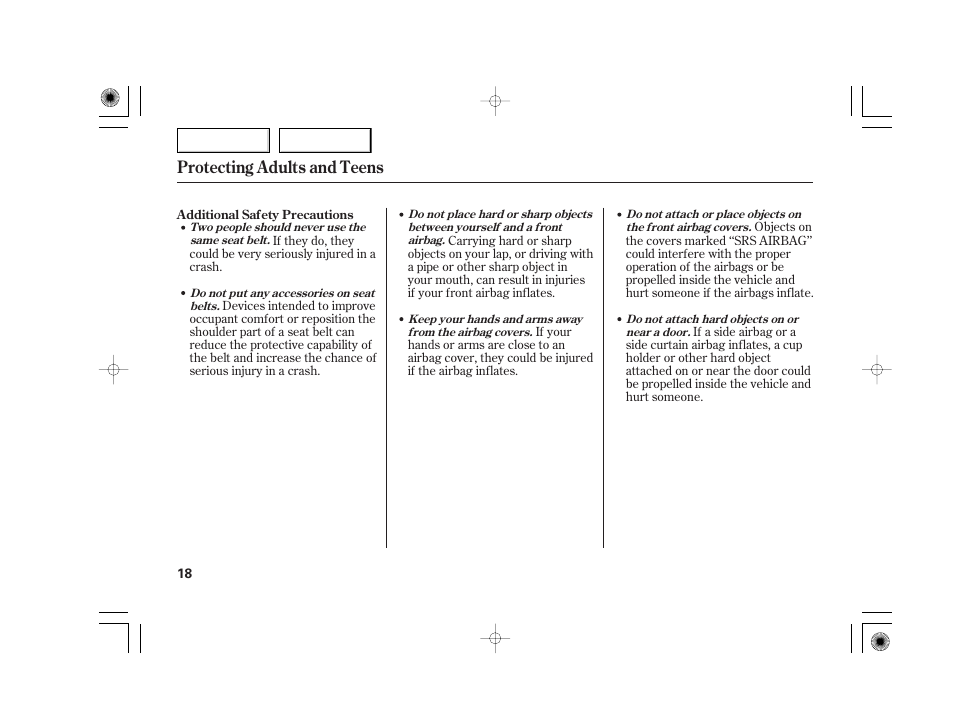 Protecting adults and teens | Acura 2007 TSX - Owner's Manual User Manual | Page 21 / 379