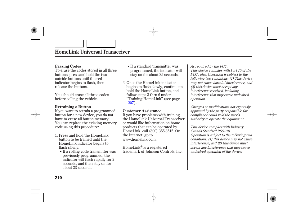 Homelink universal transceiver | Acura 2007 TSX - Owner's Manual User Manual | Page 213 / 379