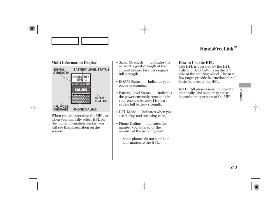 Handsfreelink | Acura 2007 TSX - Owner's Manual User Manual | Page 216 / 379