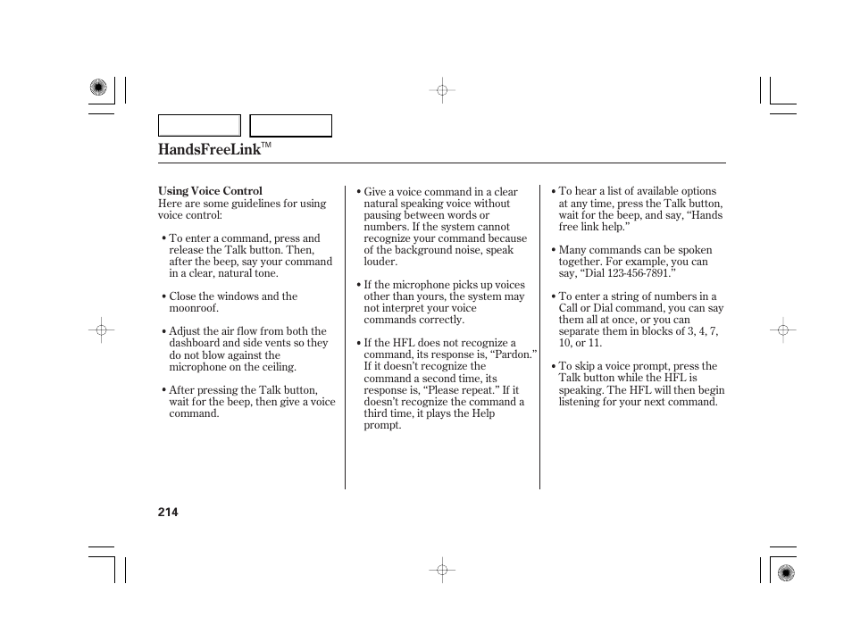 Handsfreelink | Acura 2007 TSX - Owner's Manual User Manual | Page 217 / 379