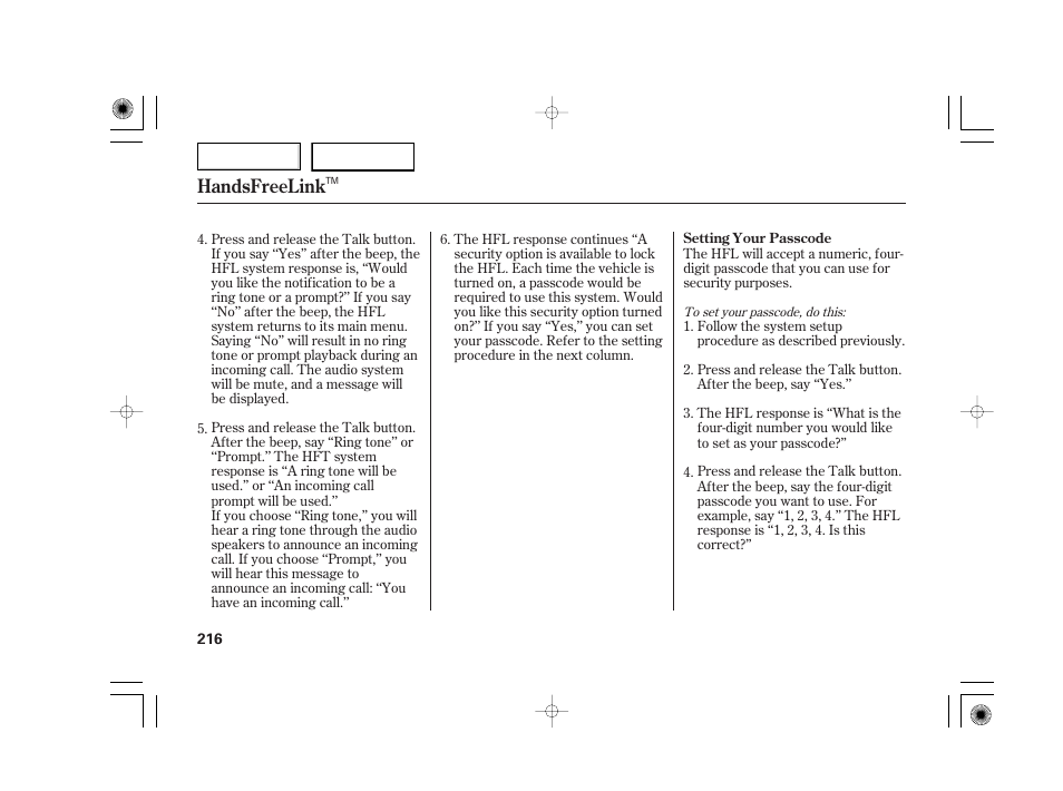 Handsfreelink | Acura 2007 TSX - Owner's Manual User Manual | Page 219 / 379