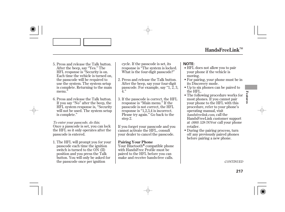 Handsfreelink | Acura 2007 TSX - Owner's Manual User Manual | Page 220 / 379