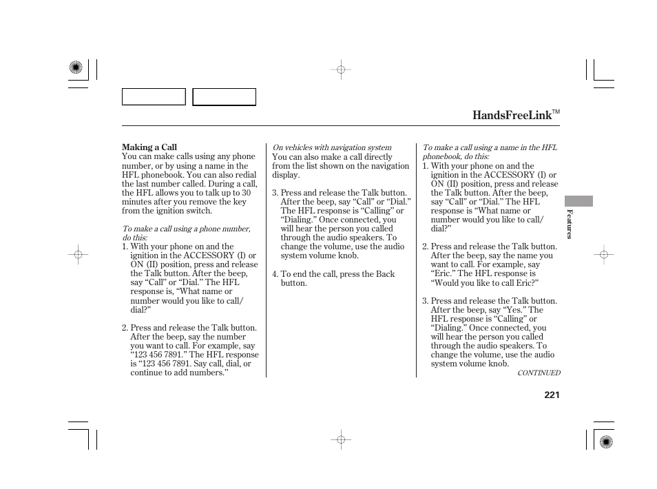 Handsfreelink | Acura 2007 TSX - Owner's Manual User Manual | Page 224 / 379