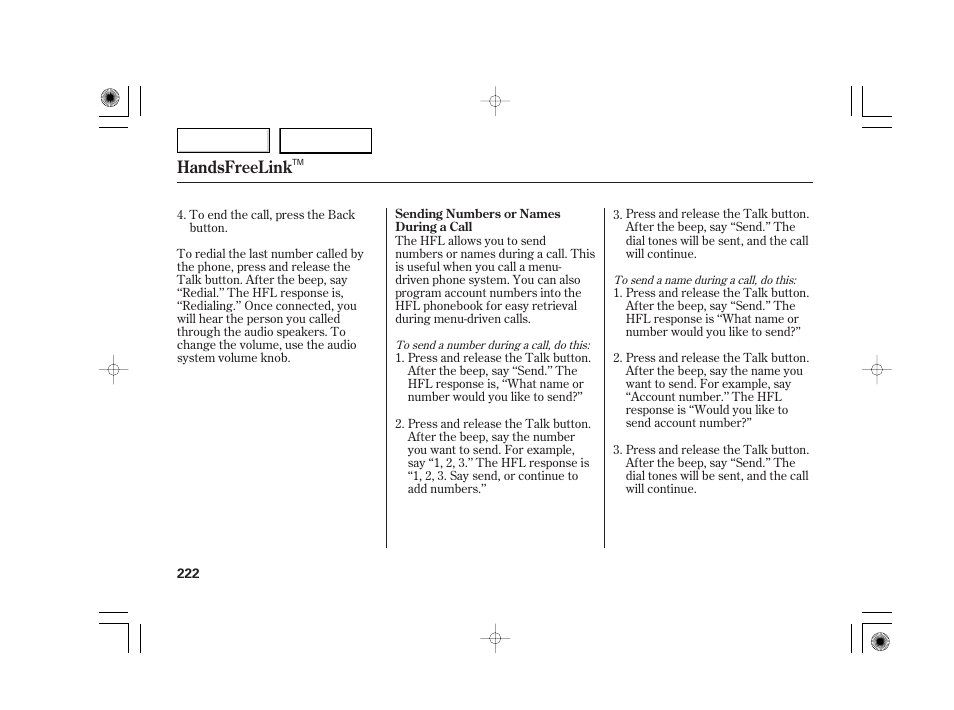 Handsfreelink | Acura 2007 TSX - Owner's Manual User Manual | Page 225 / 379