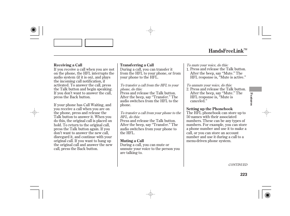 Handsfreelink | Acura 2007 TSX - Owner's Manual User Manual | Page 226 / 379