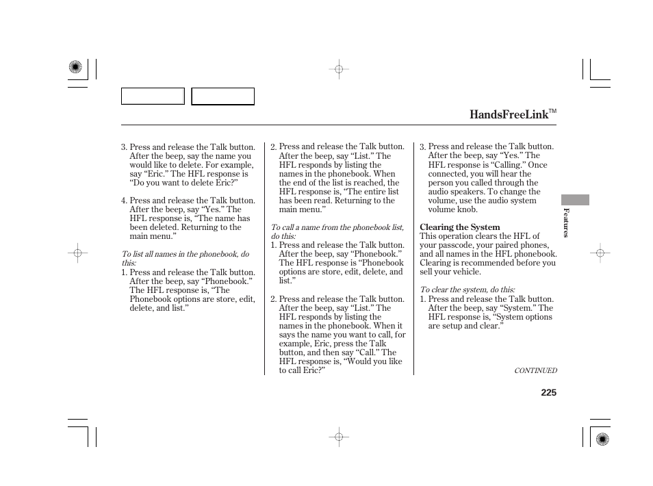 Handsfreelink | Acura 2007 TSX - Owner's Manual User Manual | Page 228 / 379