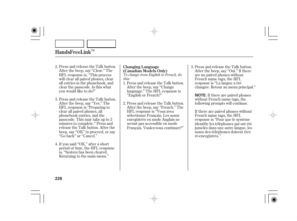 Handsfreelink | Acura 2007 TSX - Owner's Manual User Manual | Page 229 / 379