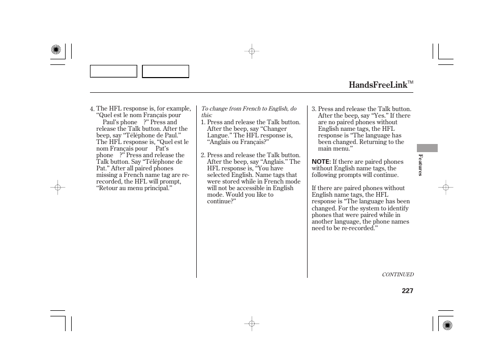 Handsfreelink | Acura 2007 TSX - Owner's Manual User Manual | Page 230 / 379
