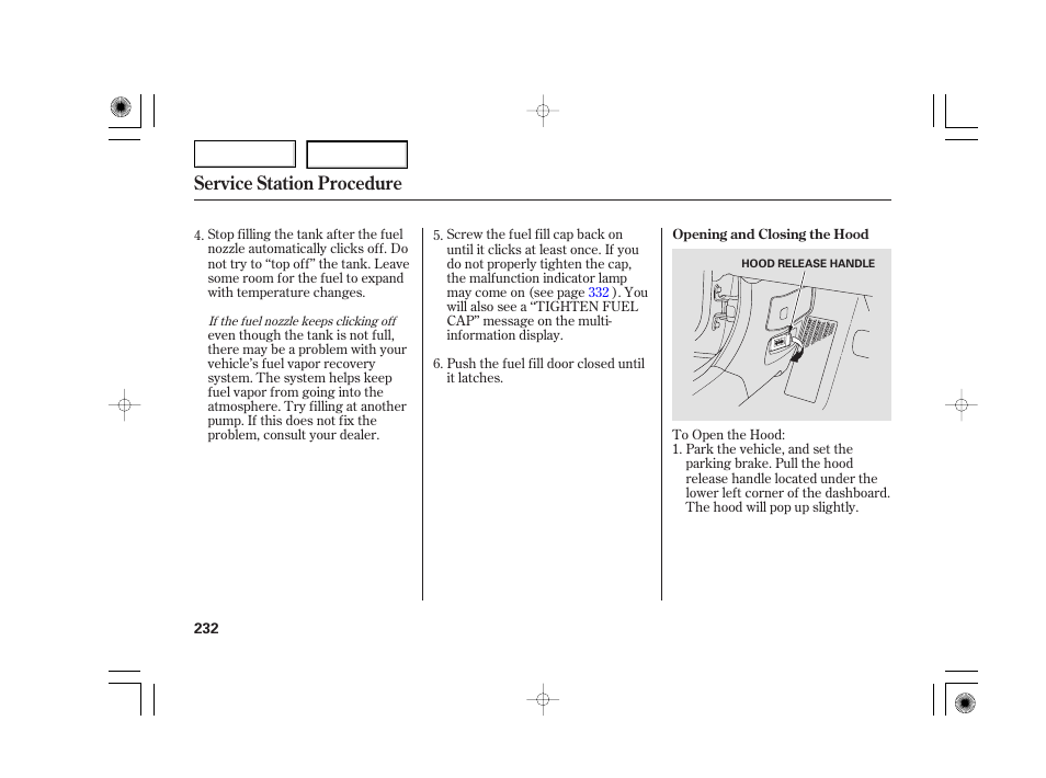 Service station procedure | Acura 2007 TSX - Owner's Manual User Manual | Page 235 / 379