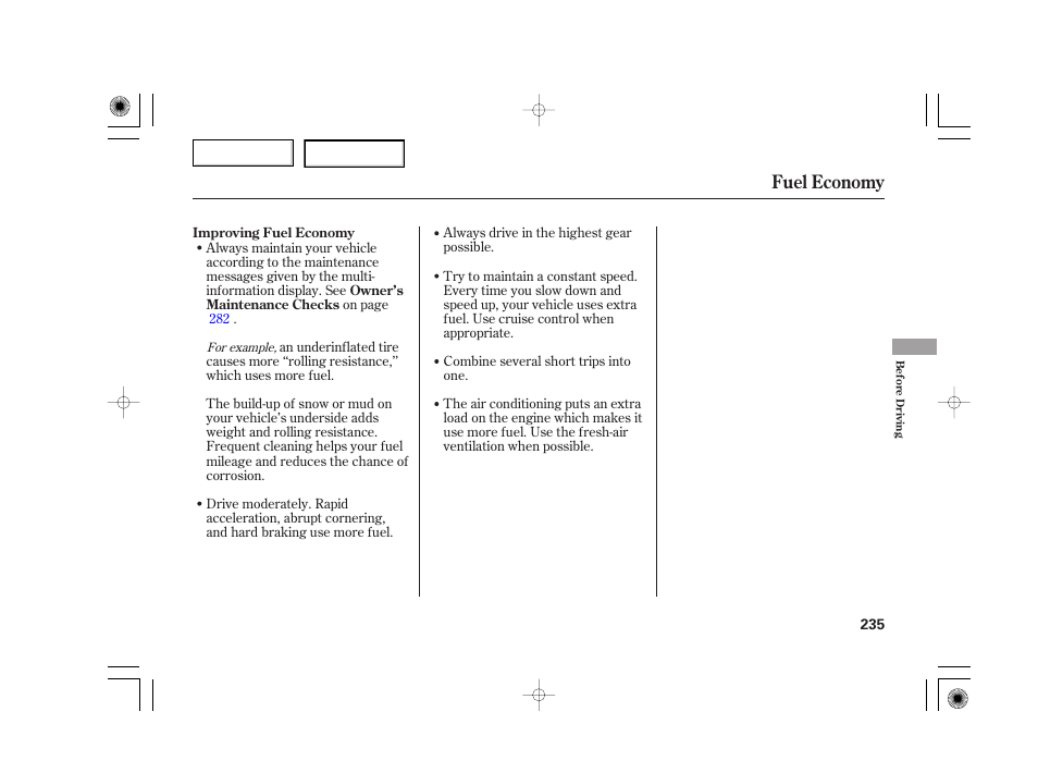 Fuel economy | Acura 2007 TSX - Owner's Manual User Manual | Page 238 / 379