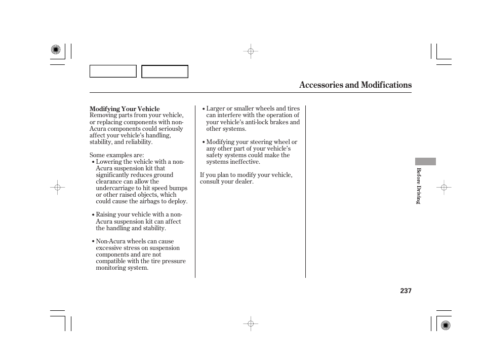 Accessories and modifications | Acura 2007 TSX - Owner's Manual User Manual | Page 240 / 379
