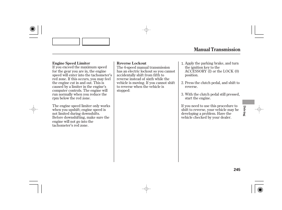 Manual transmission | Acura 2007 TSX - Owner's Manual User Manual | Page 248 / 379