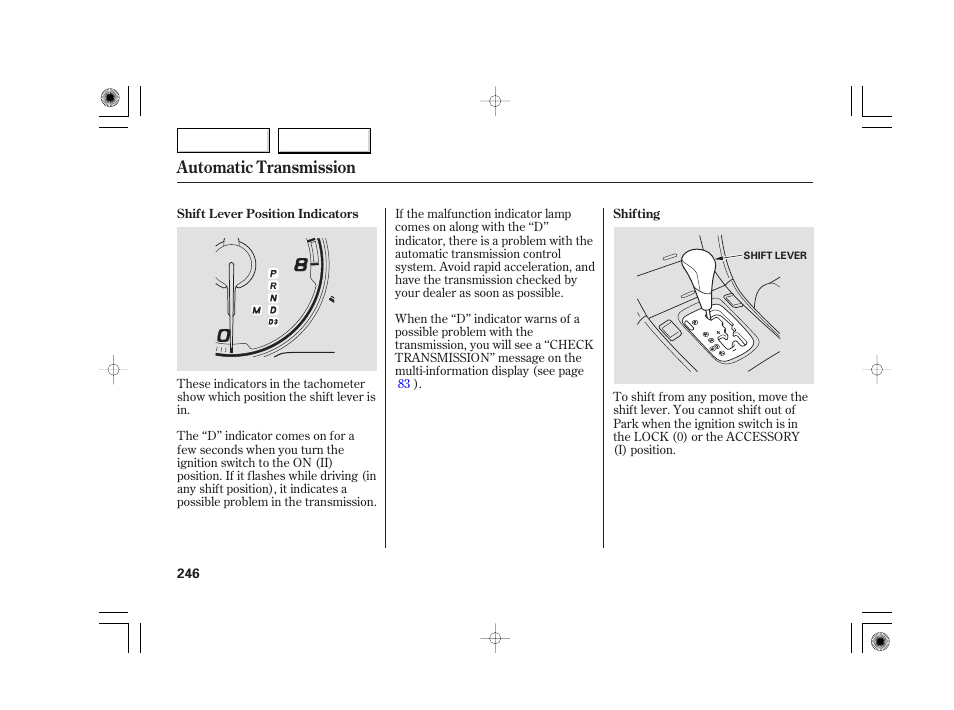 Automatic transmission | Acura 2007 TSX - Owner's Manual User Manual | Page 249 / 379