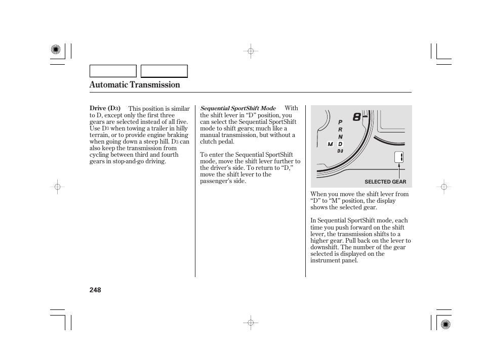 Automatic transmission | Acura 2007 TSX - Owner's Manual User Manual | Page 251 / 379