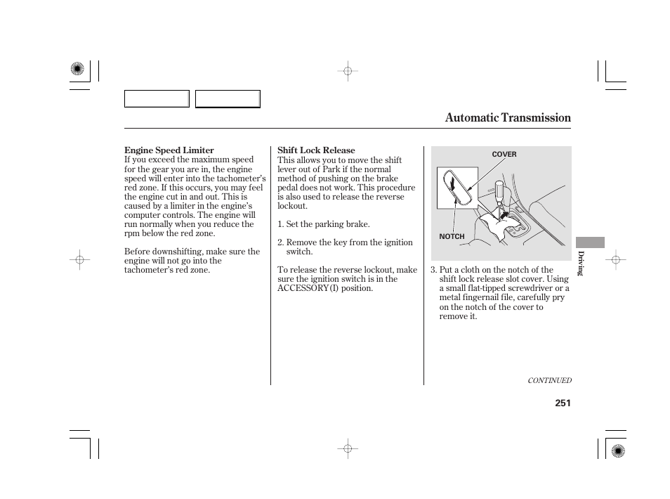 Automatic transmission | Acura 2007 TSX - Owner's Manual User Manual | Page 254 / 379