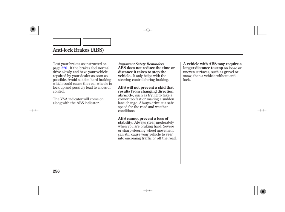 Anti-lock brakes (abs) | Acura 2007 TSX - Owner's Manual User Manual | Page 259 / 379