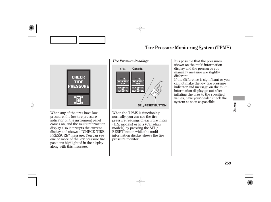 Tire pressure monitoring system (tpms) | Acura 2007 TSX - Owner's Manual User Manual | Page 262 / 379