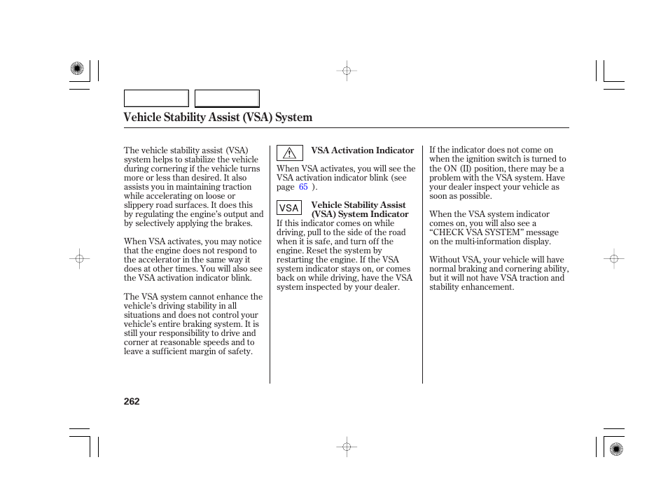 Vehicle stability assist (vsa) system | Acura 2007 TSX - Owner's Manual User Manual | Page 265 / 379