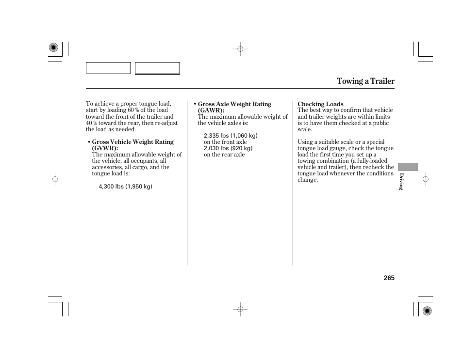 Towing a trailer | Acura 2007 TSX - Owner's Manual User Manual | Page 268 / 379