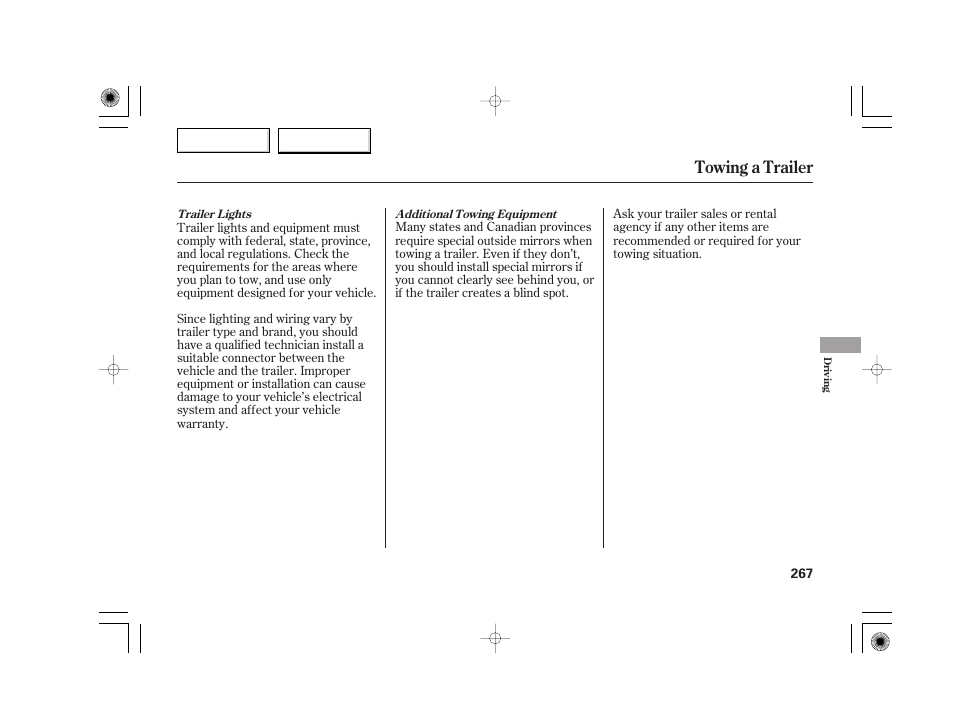 Towing a trailer | Acura 2007 TSX - Owner's Manual User Manual | Page 270 / 379