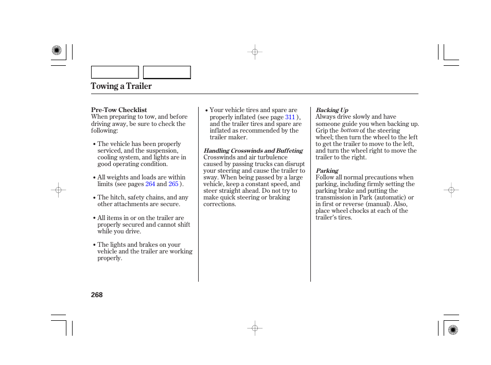 Towing a trailer | Acura 2007 TSX - Owner's Manual User Manual | Page 271 / 379