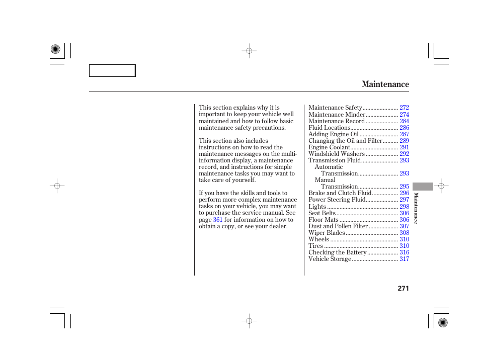 Maintenance | Acura 2007 TSX - Owner's Manual User Manual | Page 274 / 379