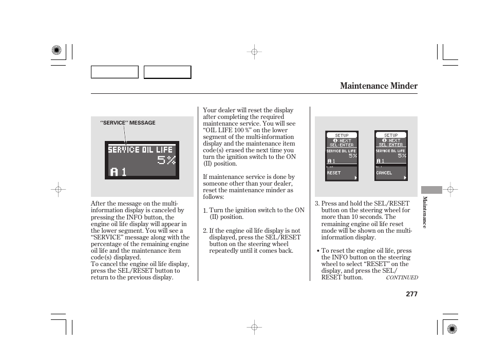 Maintenance minder | Acura 2007 TSX - Owner's Manual User Manual | Page 280 / 379