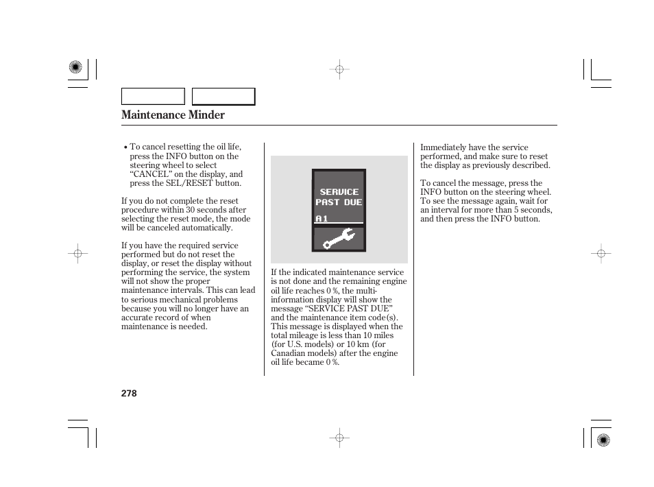 Maintenance minder | Acura 2007 TSX - Owner's Manual User Manual | Page 281 / 379