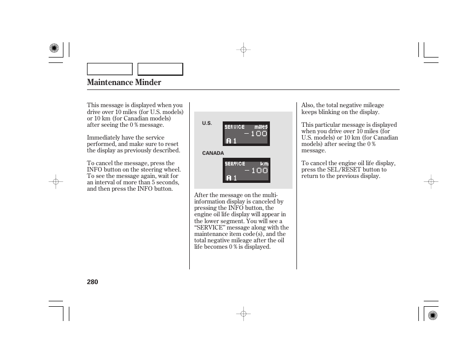 Maintenance minder | Acura 2007 TSX - Owner's Manual User Manual | Page 283 / 379