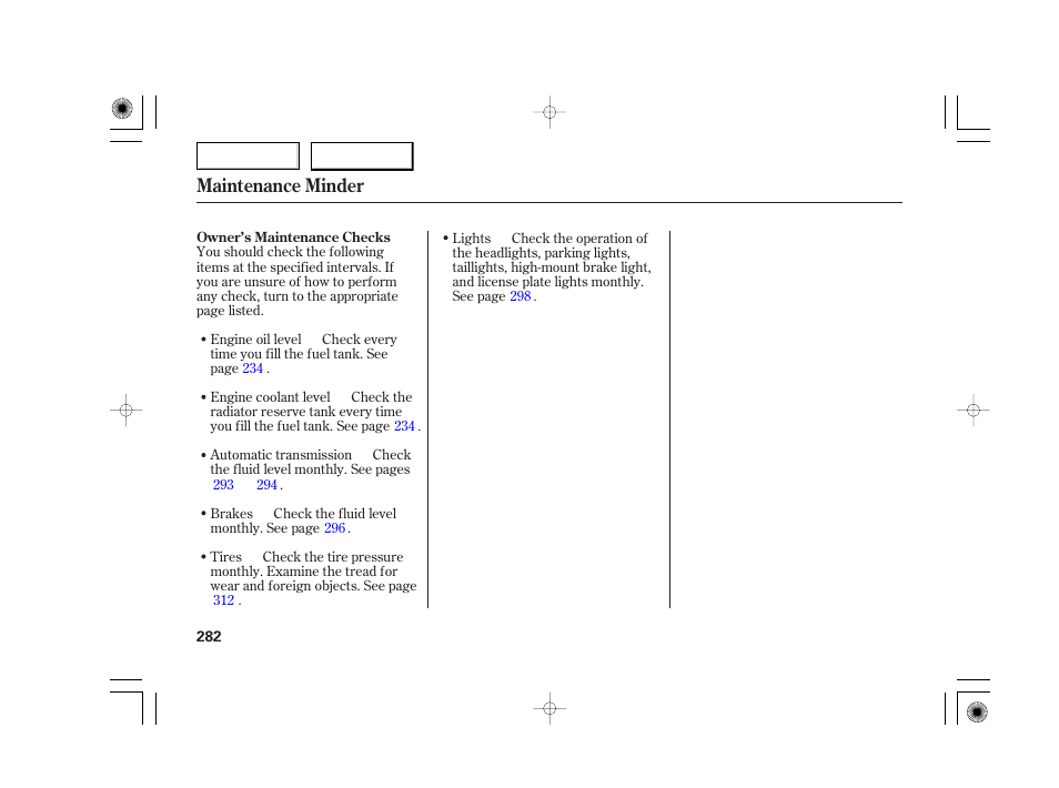 Maintenance minder | Acura 2007 TSX - Owner's Manual User Manual | Page 285 / 379