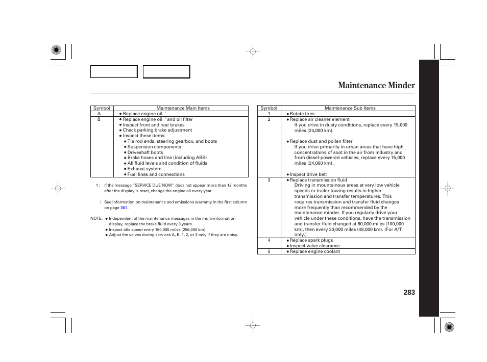 Maintenance minder | Acura 2007 TSX - Owner's Manual User Manual | Page 286 / 379