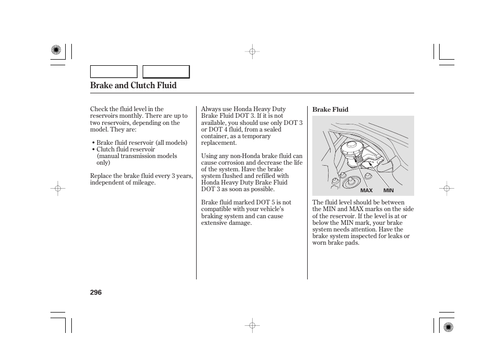 Brake and clutch fluid | Acura 2007 TSX - Owner's Manual User Manual | Page 299 / 379