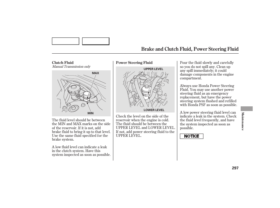 Brake and clutch fluid, power steering fluid | Acura 2007 TSX - Owner's Manual User Manual | Page 300 / 379