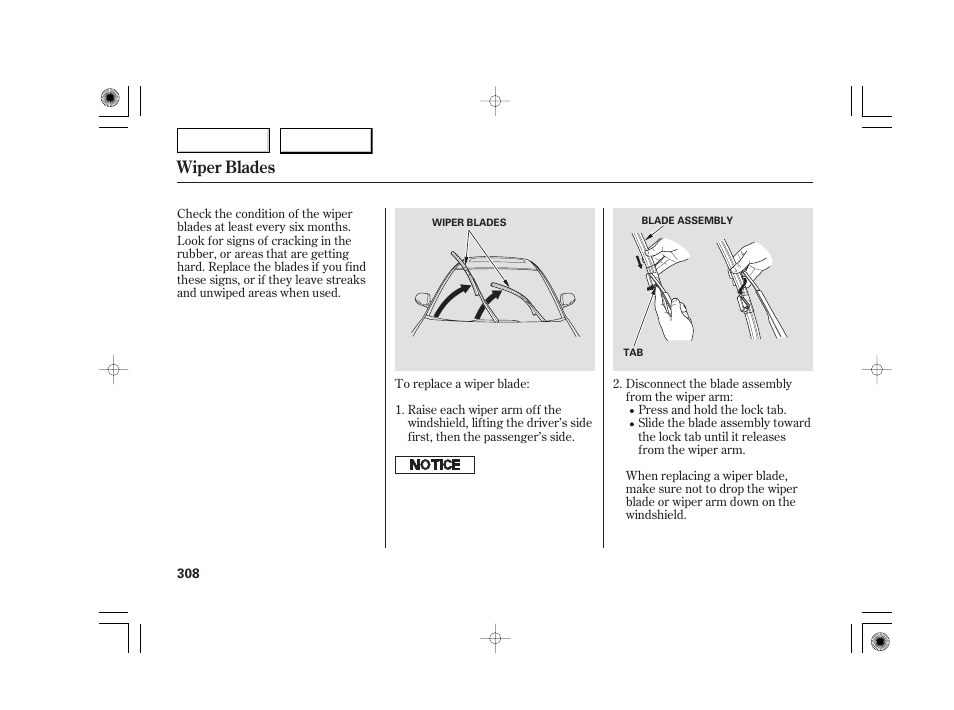 Wiper blades | Acura 2007 TSX - Owner's Manual User Manual | Page 311 / 379