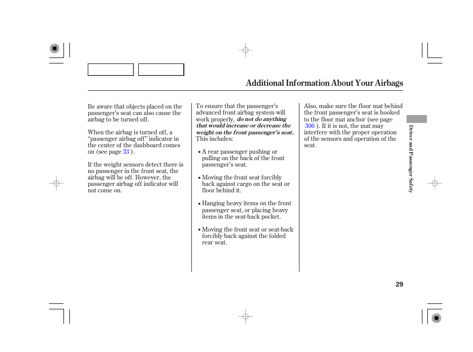 Additional information about your airbags | Acura 2007 TSX - Owner's Manual User Manual | Page 32 / 379