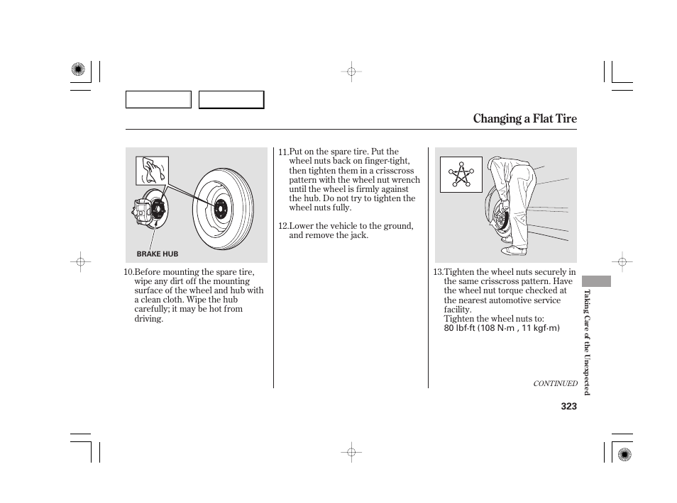 Changing a flat tire | Acura 2007 TSX - Owner's Manual User Manual | Page 326 / 379