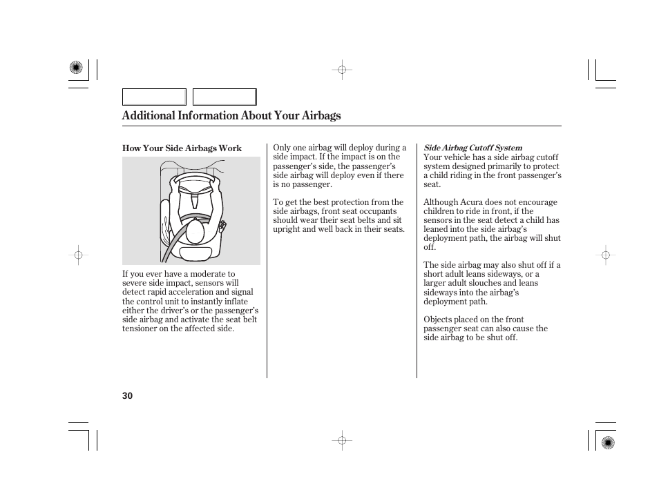 Additional information about your airbags | Acura 2007 TSX - Owner's Manual User Manual | Page 33 / 379