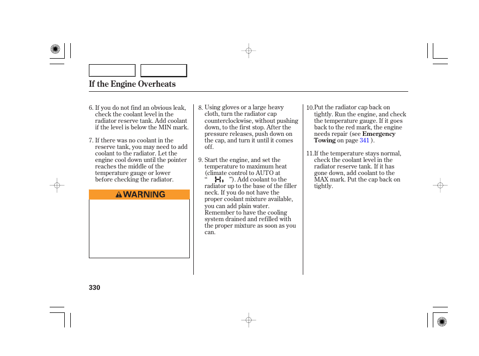 If the engine overheats | Acura 2007 TSX - Owner's Manual User Manual | Page 333 / 379