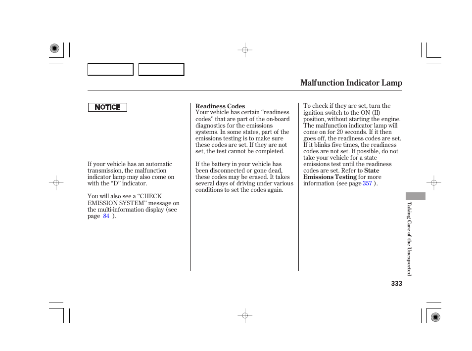 Malfunction indicator lamp | Acura 2007 TSX - Owner's Manual User Manual | Page 336 / 379