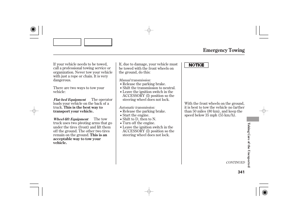 Emergency towing | Acura 2007 TSX - Owner's Manual User Manual | Page 344 / 379