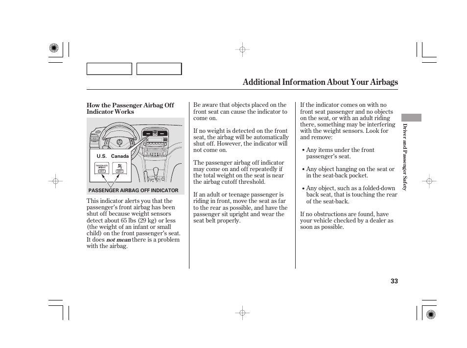 Additional information about your airbags | Acura 2007 TSX - Owner's Manual User Manual | Page 36 / 379